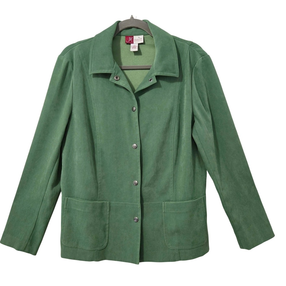 JM Collection Jennifer Moore Apple Green Faux Suede Snap Front Jacket Petite 12P
